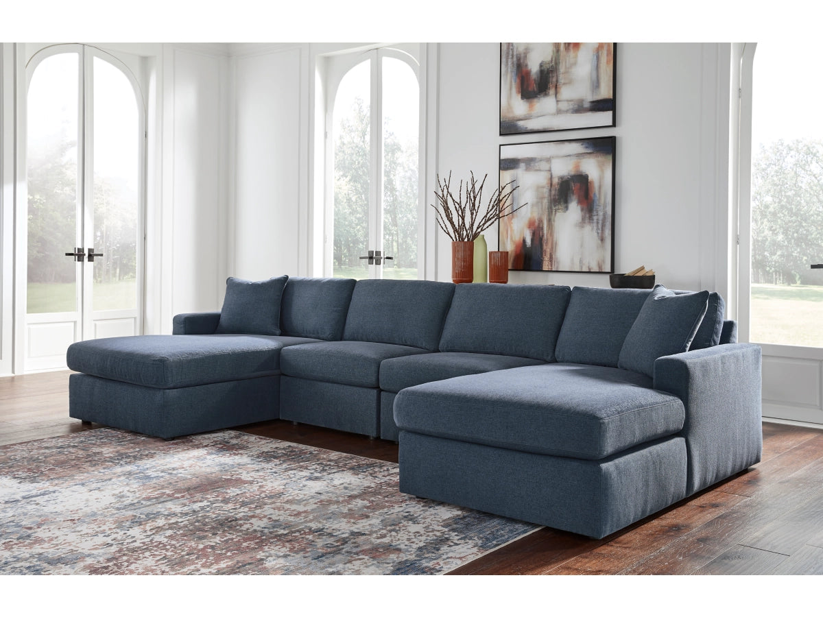 Seccional de tela doble con chaise longue modular de 4 piezas Modmax