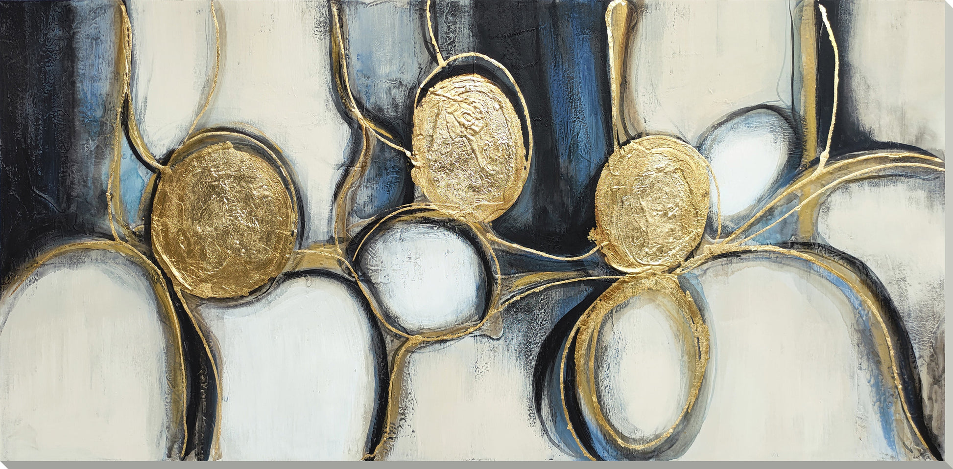 ''Gilded Harmony Circles Abstract'' Hand-painted Wrapped Canvas
