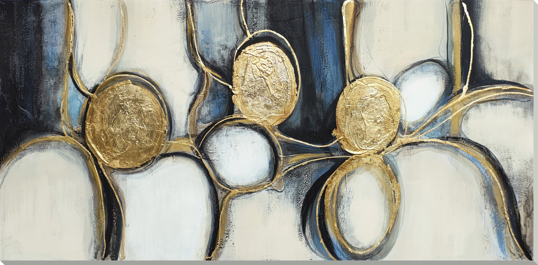 ''Gilded Harmony Circles Abstract'' Hand-painted Wrapped Canvas