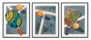 ''Colorful Pickleball Paddles Triptych'' Canvas in Frame (set)
