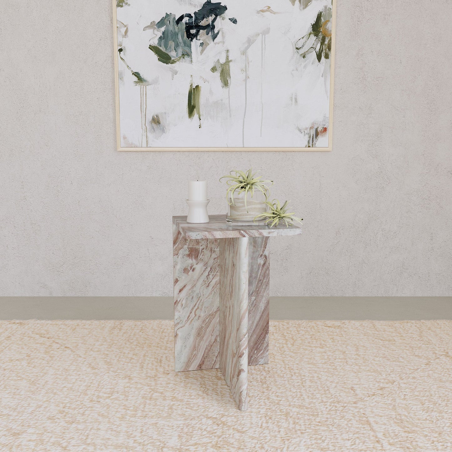 Mesa auxiliar con acento de mármol genuino Bowdoin en gris