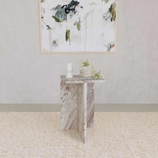 Mesa auxiliar con acento de mármol genuino Bowdoin en gris