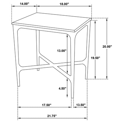Mesa auxiliar rectangular Baldwin con tapa de mármol, blanca y dorada