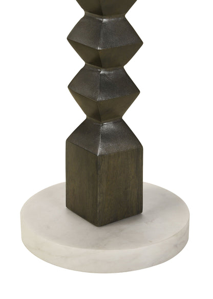 Mesa auxiliar redonda Colette con tapa de mármol en blanco y gris oscuro