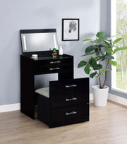 Tocador y taburete de maquillaje de 3 cajones Danbury, negro brillante
