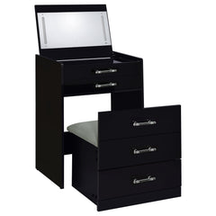 Tocador y taburete de maquillaje de 3 cajones Danbury, negro brillante