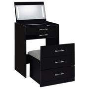 Tocador y taburete de maquillaje de 3 cajones Danbury, negro brillante