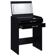 Tocador y taburete de maquillaje de 3 cajones Danbury, negro brillante