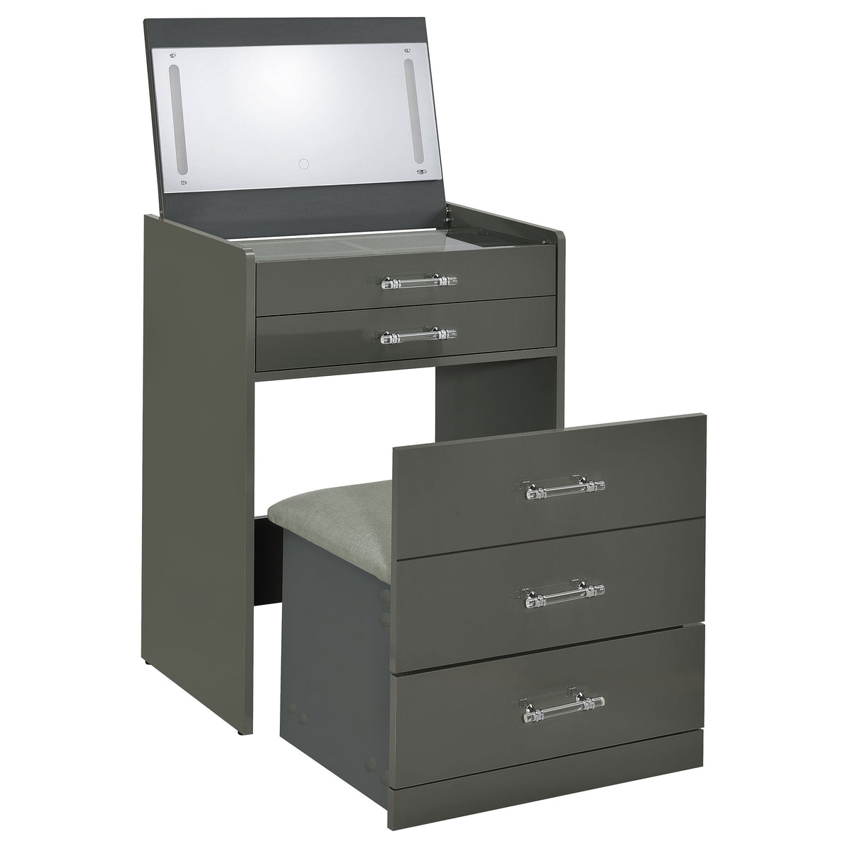 Tocador y taburete de maquillaje de 3 cajones Danbury, negro brillante