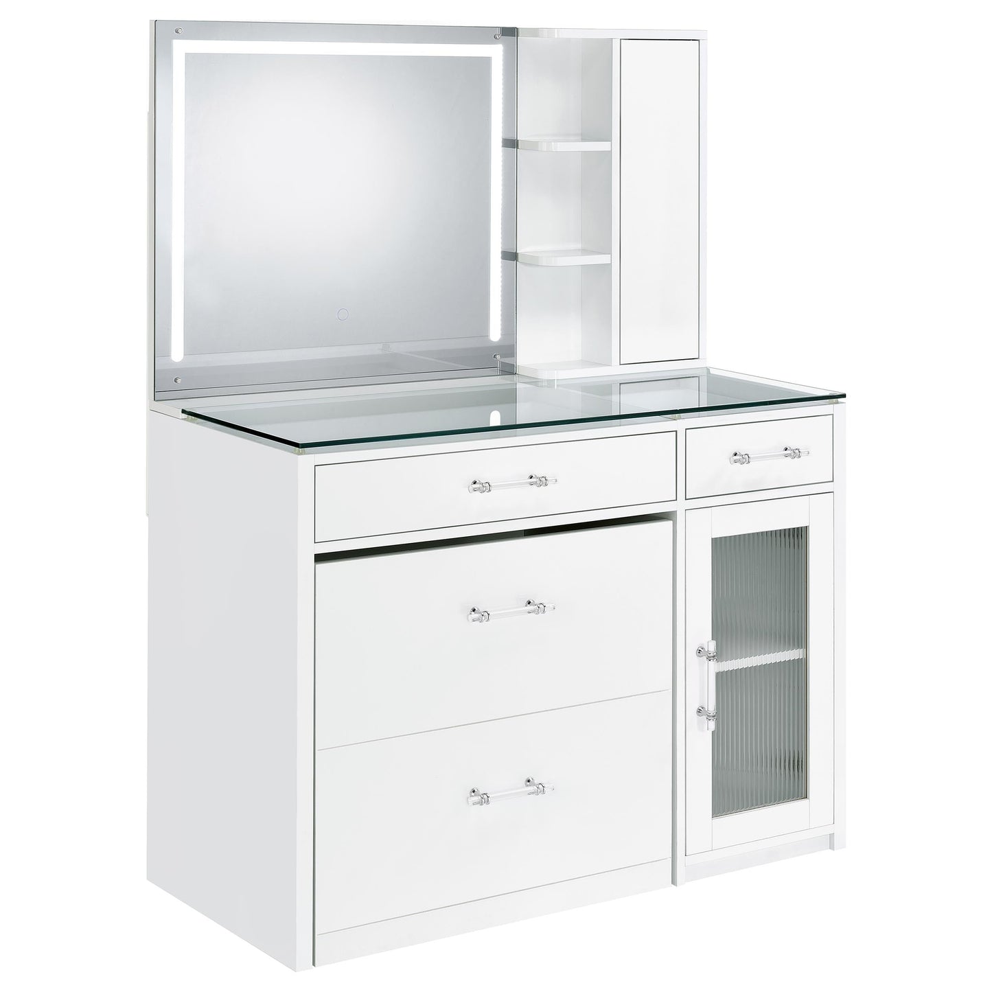 Flora 2-drawer Vanity Set with LED Mirror Black High Gloss