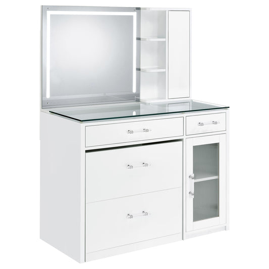 Flora 2-drawer Vanity Set with LED Mirror Black High Gloss