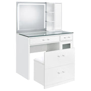 Flora 2-drawer Vanity Set with LED Mirror Black High Gloss