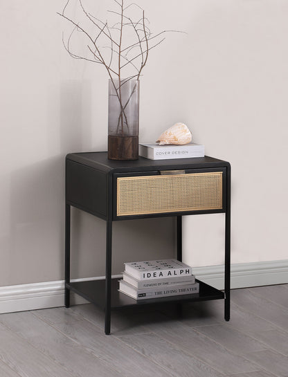 Amherst 1-drawer Radio Weave Cane Metal Bedside Table