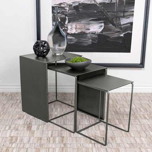 Imez Rectangular Metal Nesting Table Set Grey