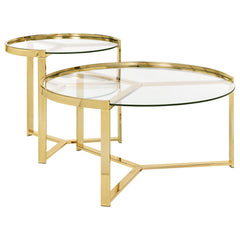 Mesa de centro nido redonda Delia con tapa de vidrio cromada