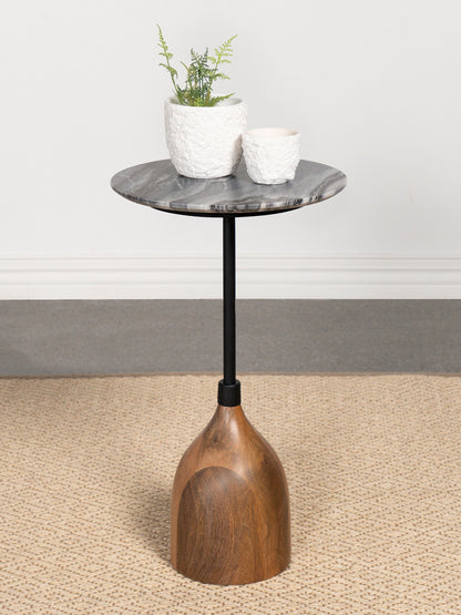 Ophelia Round Marble Top Accent Side Table Black