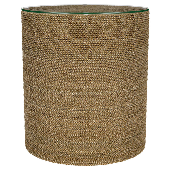Halden Round Woven Seagrass Accent Side Table Light Brown