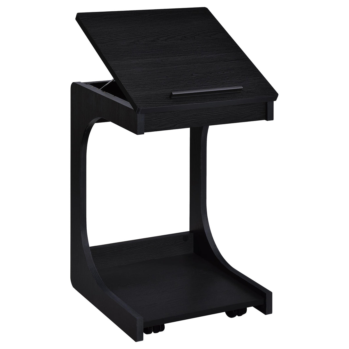 Ralston C-Shaped Lift-Top Sofa Side Table With Casters Black