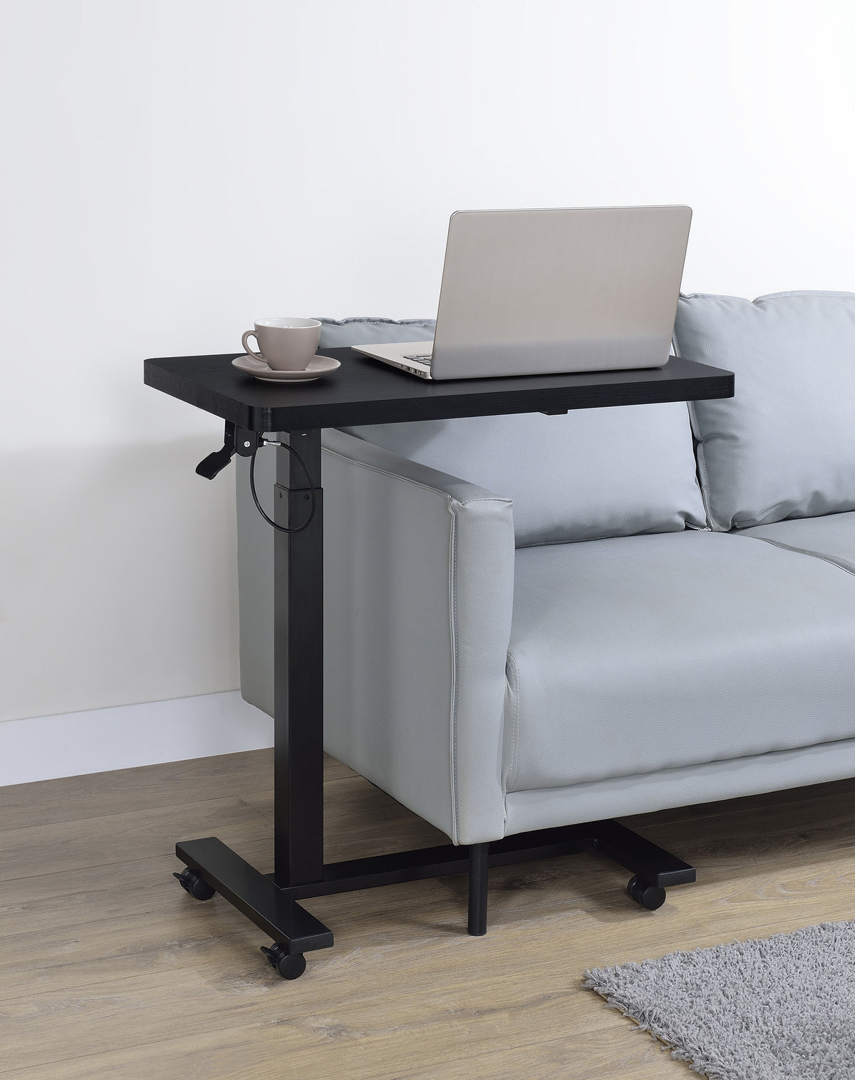 Westpark Pneumatic Adjustable C-Shape Side Table with Casters Black