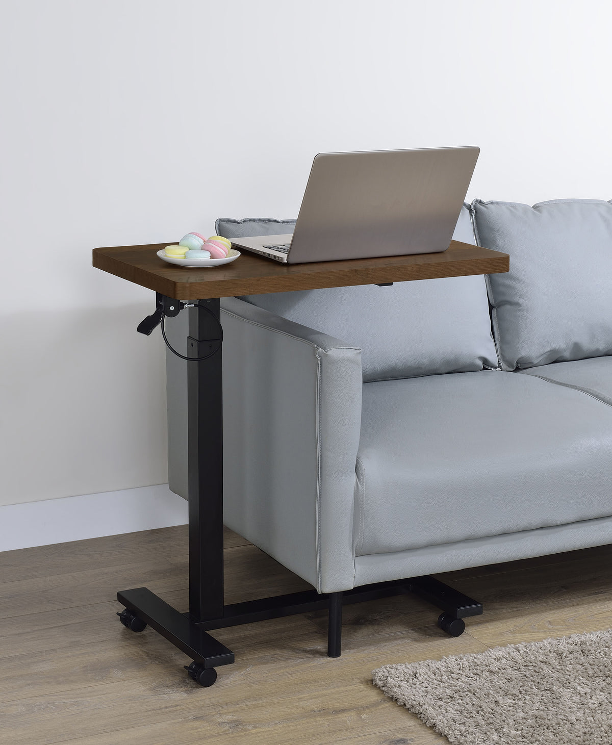 Westpark Pneumatic Adjustable C-Shape Side Table with Casters Dark Pine