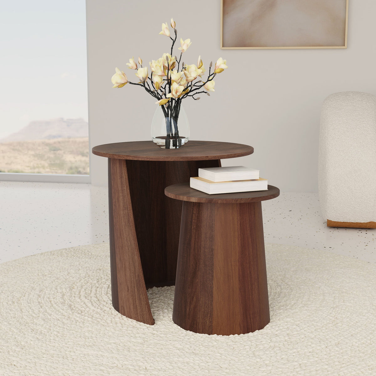 Mesa nido redonda de madera de mango Yency, color marrón oscuro