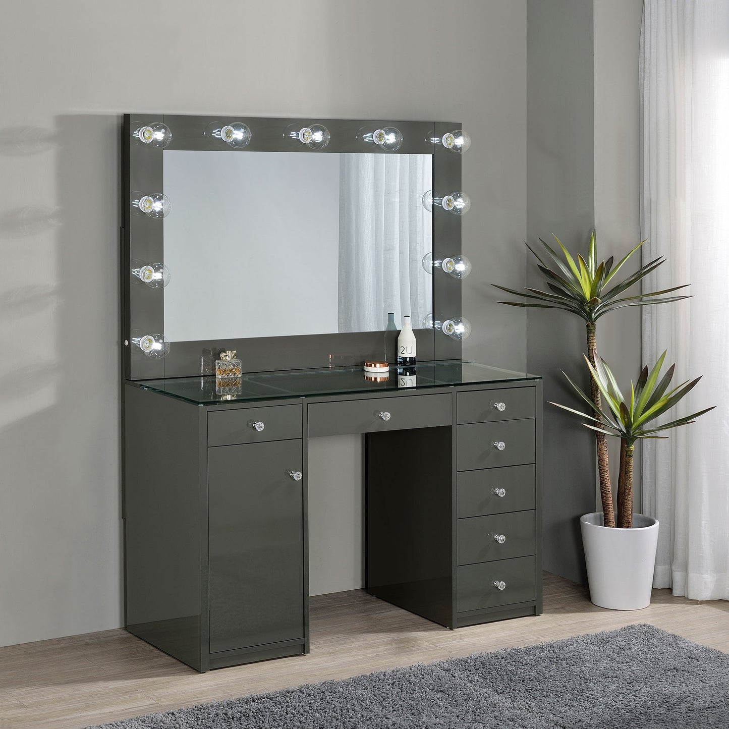 Acena 7-drawer Vanity Set with Lighting High Gloss