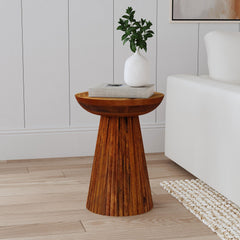 Mesa auxiliar redonda de madera maciza Aureo color miel silvestre