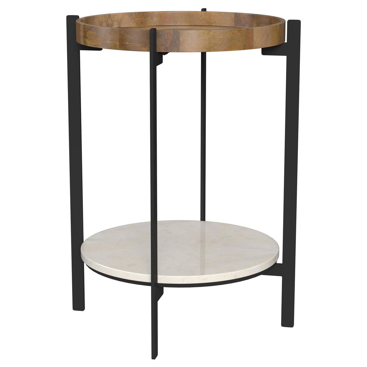 Mesa auxiliar redonda Adhvik con estante de mármol natural y negro