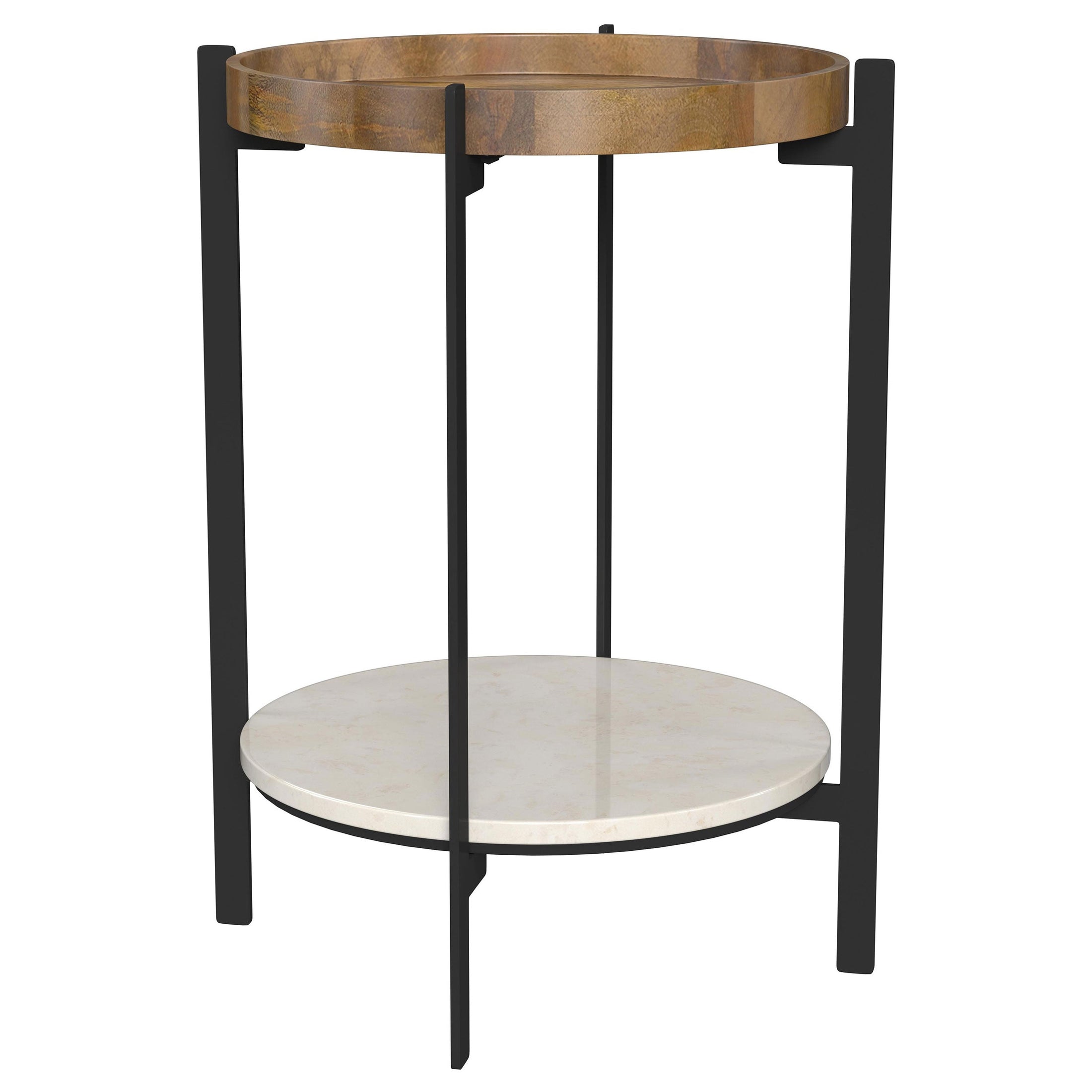Mesa auxiliar redonda Adhvik con estante de mármol natural y negro