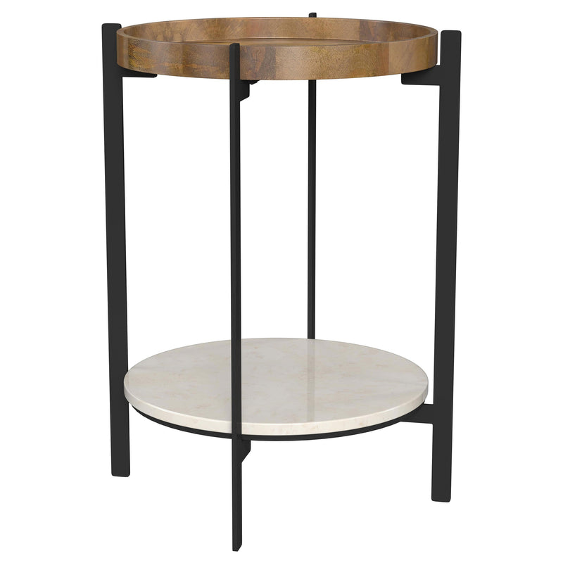 Mesa auxiliar redonda Adhvik con estante de mármol natural y negro
