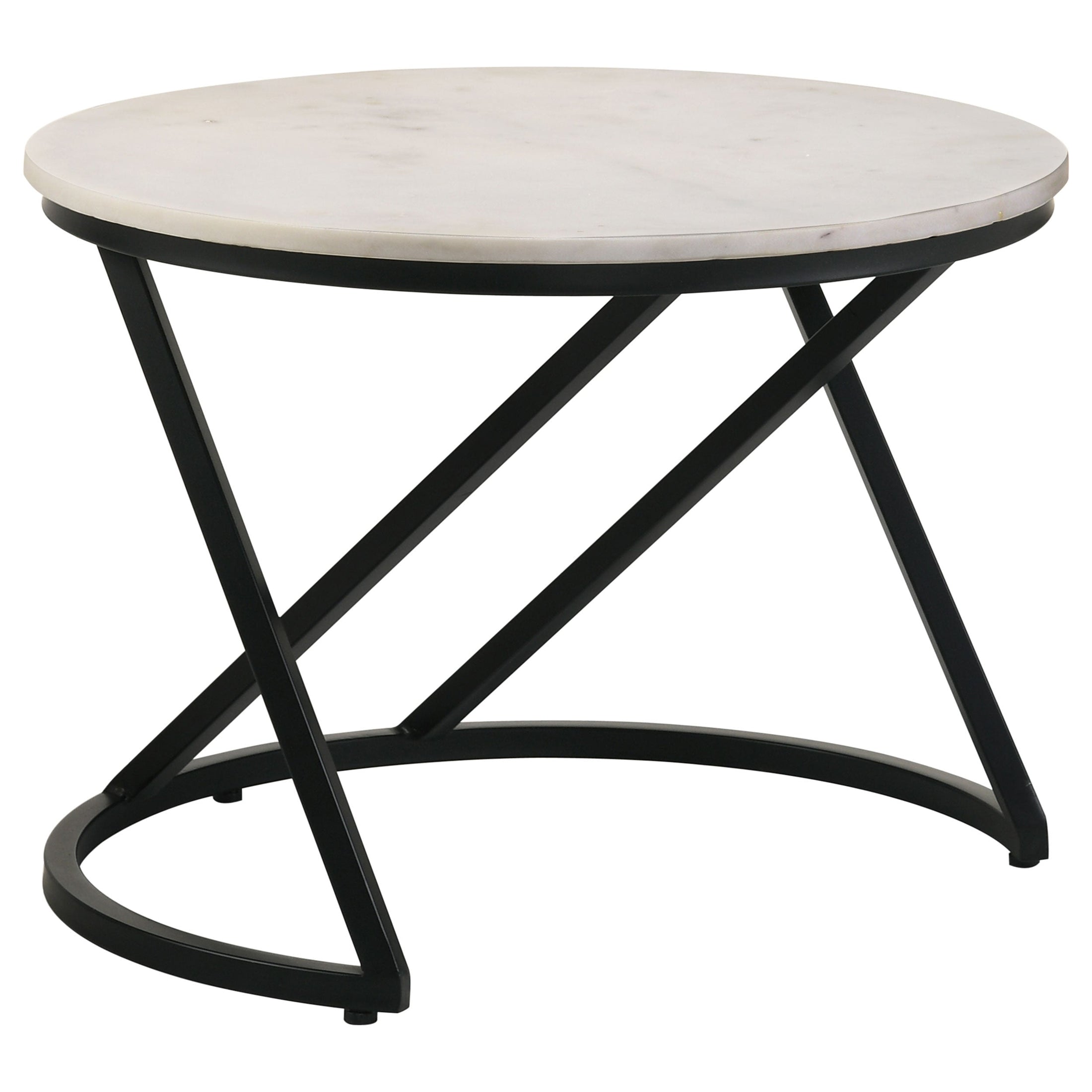 Mesa de centro redonda Miguel con tapa de mármol, blanca y negra