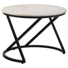Mesa de centro redonda Miguel con tapa de mármol, blanca y negra