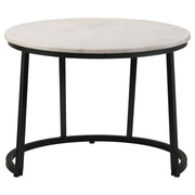 Mesa de centro redonda Miguel con tapa de mármol, blanca y negra