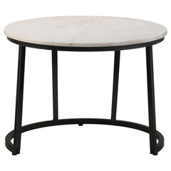 Mesa de centro redonda Miguel con tapa de mármol, blanca y negra