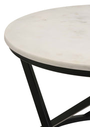 Mesa de centro redonda Miguel con tapa de mármol, blanca y negra