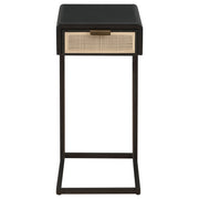 Mesa auxiliar Amherst de metal con un cajón y tejido de radio en caña, color negro