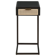 Mesa auxiliar Amherst de metal con un cajón y tejido de radio en caña, color negro