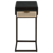 Mesa auxiliar Amherst de metal con un cajón y tejido de radio en caña, color negro