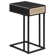 Mesa auxiliar Amherst de metal con un cajón y tejido de radio en caña, color negro