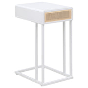 Mesa auxiliar Amherst de metal con un cajón y tejido de radio en caña, color negro