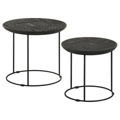 Mesa nido redonda de madera de mango Loannis en negro mate