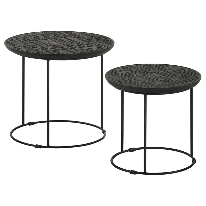 Mesa nido redonda de madera de mango Loannis en negro mate