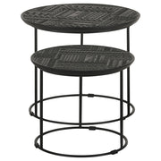 Mesa nido redonda de madera de mango Loannis en negro mate