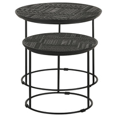 Mesa nido redonda de madera de mango Loannis en negro mate