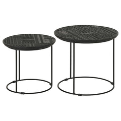 Mesa nido redonda de madera de mango Loannis en negro mate