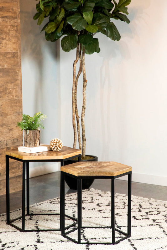 Adger Hexagonal Nesting Tables Natural and Black