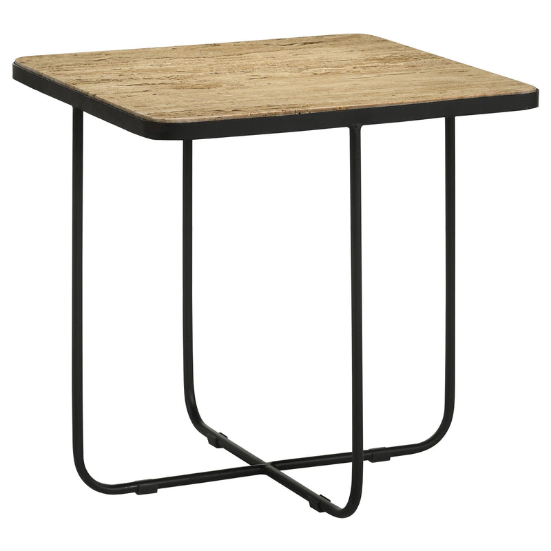 Mesa auxiliar Elyna con superficie de piedra cuadrada y acento beige