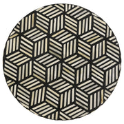 Mesa auxiliar decorativa Xenia con incrustaciones de hueso redondo, blanca y dorada