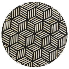 Mesa auxiliar decorativa Xenia con incrustaciones de hueso redondo, blanca y dorada
