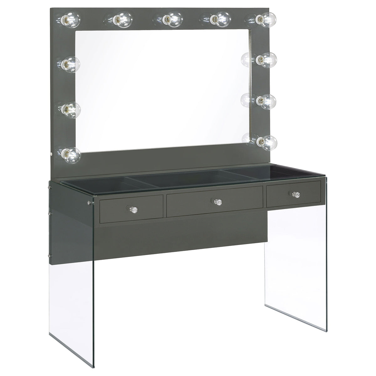 Afshan 3-Drawer Vanity Set with Lighting Grey High Gloss